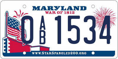 MD license plate 0AB1534