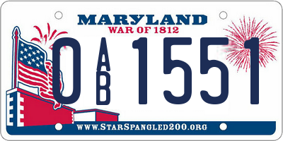 MD license plate 0AB1551