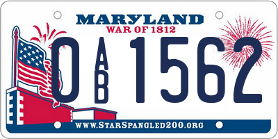 MD license plate 0AB1562