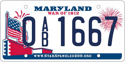 MD license plate 0AB1667