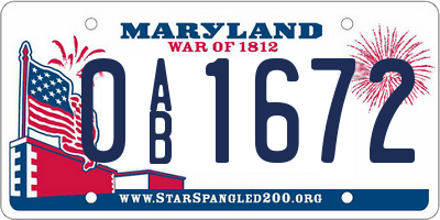 MD license plate 0AB1672