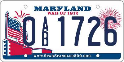 MD license plate 0AB1726