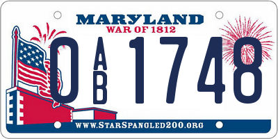 MD license plate 0AB1748