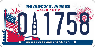 MD license plate 0AB1758