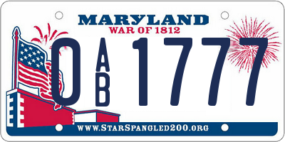 MD license plate 0AB1777