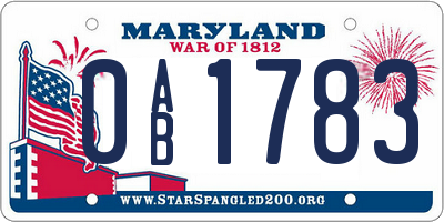 MD license plate 0AB1783