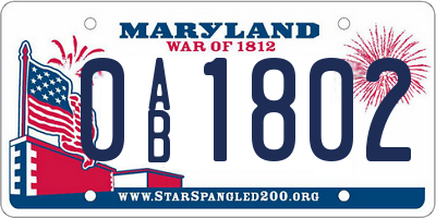MD license plate 0AB1802