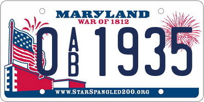 MD license plate 0AB1935