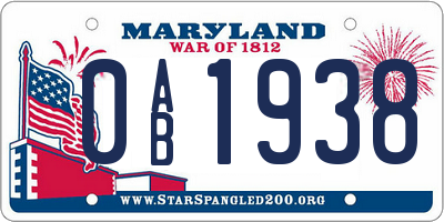 MD license plate 0AB1938