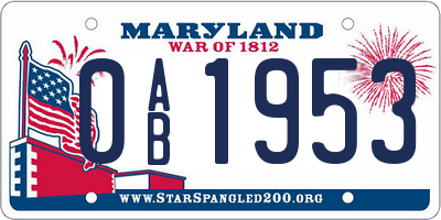 MD license plate 0AB1953