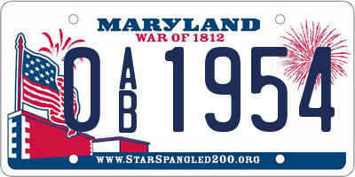 MD license plate 0AB1954