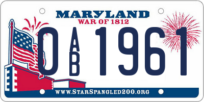 MD license plate 0AB1961