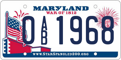 MD license plate 0AB1968