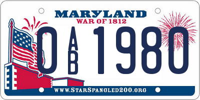 MD license plate 0AB1980