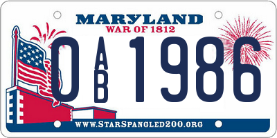 MD license plate 0AB1986