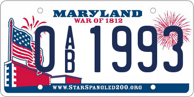 MD license plate 0AB1993