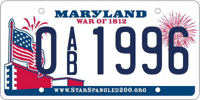 MD license plate 0AB1996