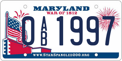 MD license plate 0AB1997