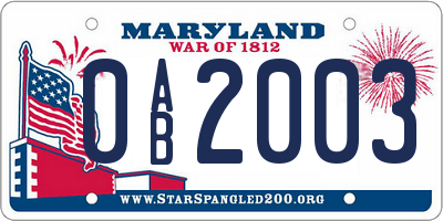 MD license plate 0AB2003