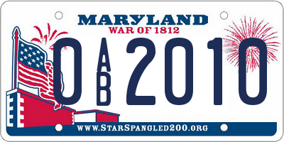 MD license plate 0AB2010