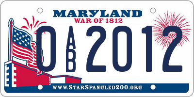 MD license plate 0AB2012
