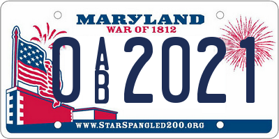 MD license plate 0AB2021