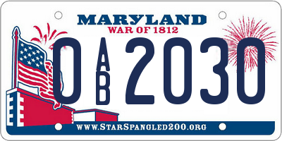 MD license plate 0AB2030