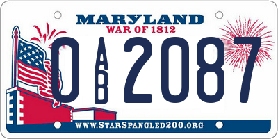 MD license plate 0AB2087
