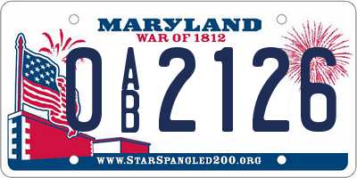 MD license plate 0AB2126