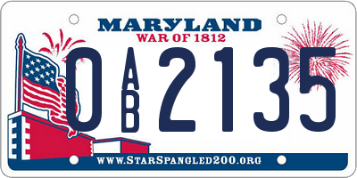 MD license plate 0AB2135