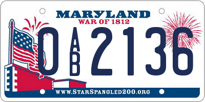 MD license plate 0AB2136