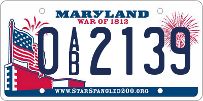 MD license plate 0AB2139