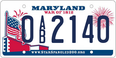 MD license plate 0AB2140