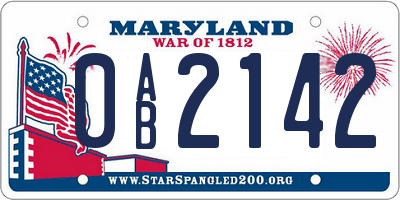 MD license plate 0AB2142