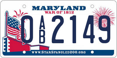 MD license plate 0AB2149