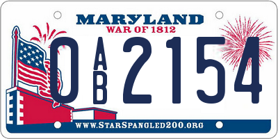 MD license plate 0AB2154