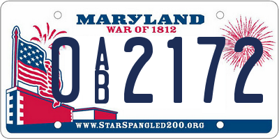 MD license plate 0AB2172