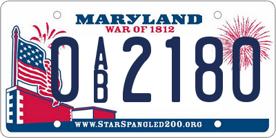 MD license plate 0AB2180