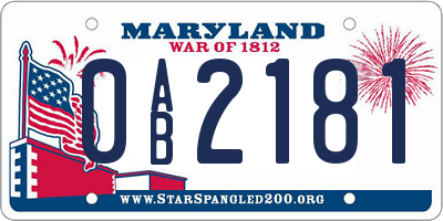 MD license plate 0AB2181