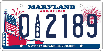 MD license plate 0AB2189