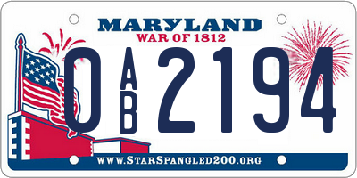 MD license plate 0AB2194
