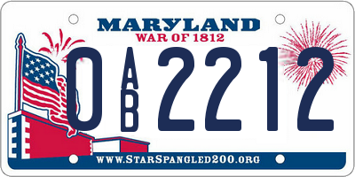 MD license plate 0AB2212