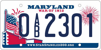 MD license plate 0AB2301
