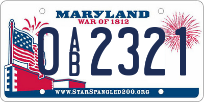 MD license plate 0AB2321