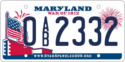 MD license plate 0AB2332