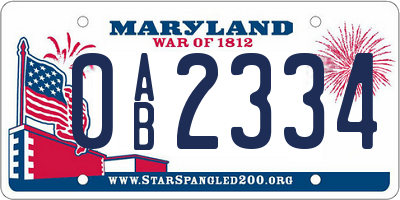 MD license plate 0AB2334
