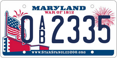 MD license plate 0AB2335