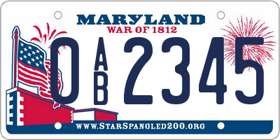 MD license plate 0AB2345