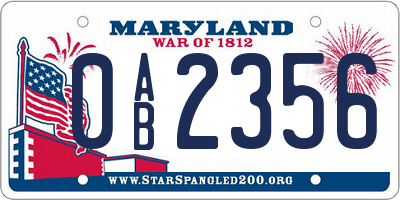 MD license plate 0AB2356