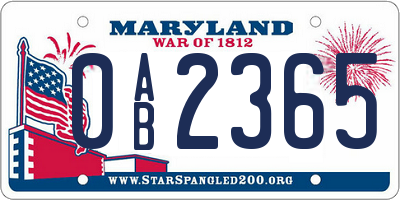 MD license plate 0AB2365